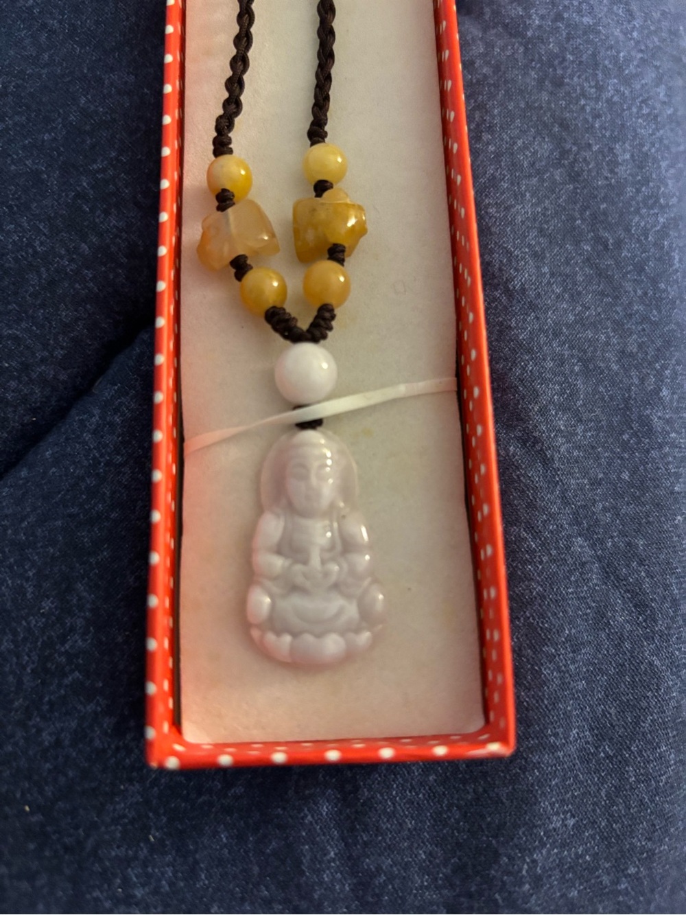 White Jade Buddha Pendant Necklace with Yellow Bead Accents